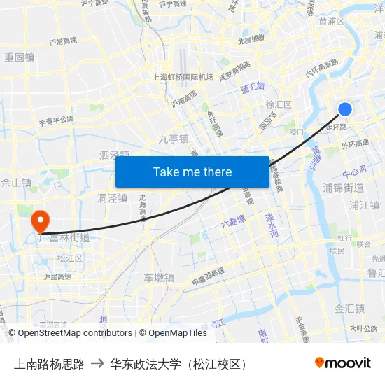 上南路杨思路 to 华东政法大学（松江校区） map