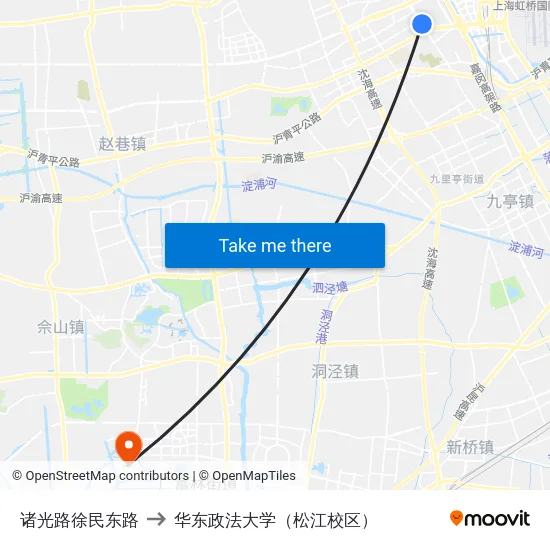 诸光路徐民东路 to 华东政法大学（松江校区） map