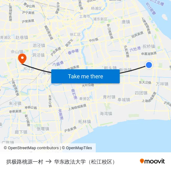 拱极路桃源一村 to 华东政法大学（松江校区） map