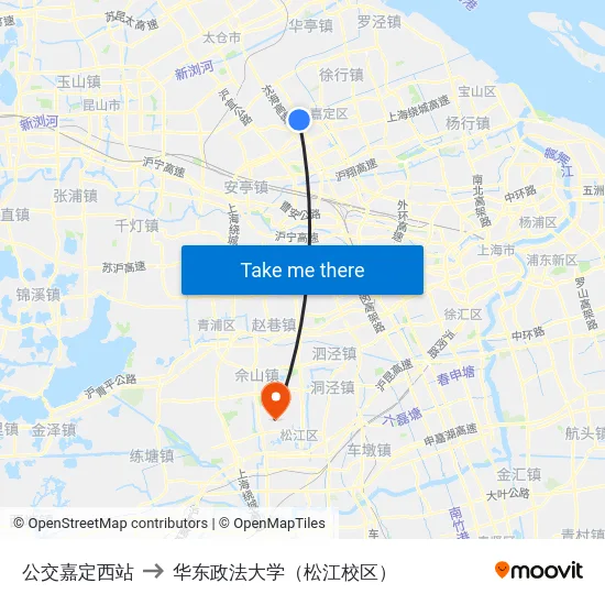 公交嘉定西站 to 华东政法大学（松江校区） map