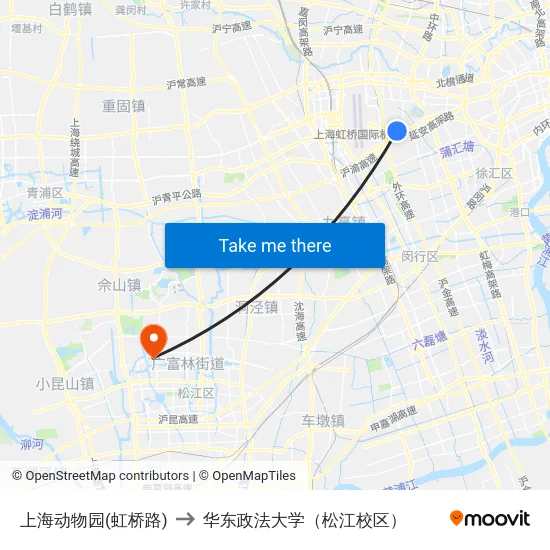 上海动物园(虹桥路) to 华东政法大学（松江校区） map