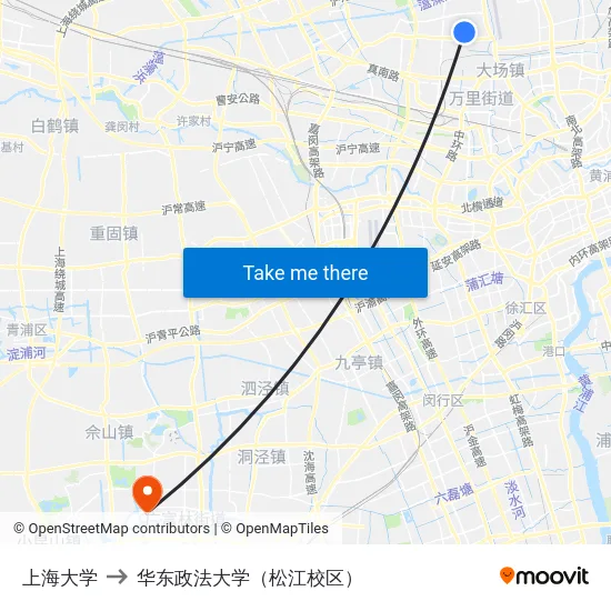 上海大学 to 华东政法大学（松江校区） map