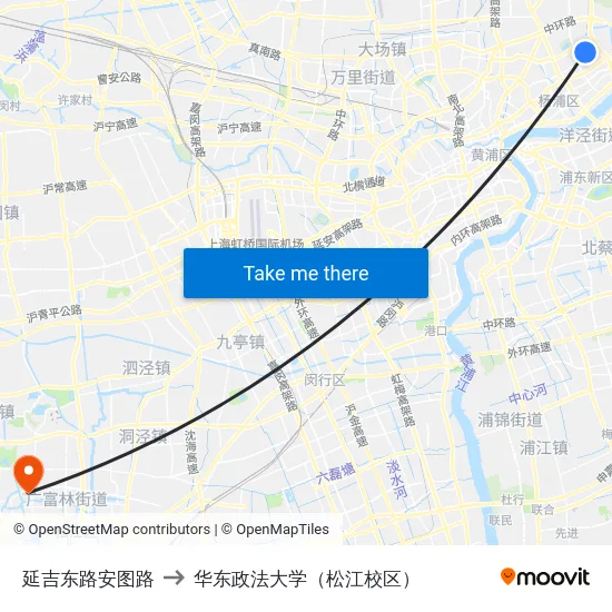 延吉东路安图路 to 华东政法大学（松江校区） map