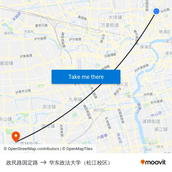 政民路国定路 to 华东政法大学（松江校区） map