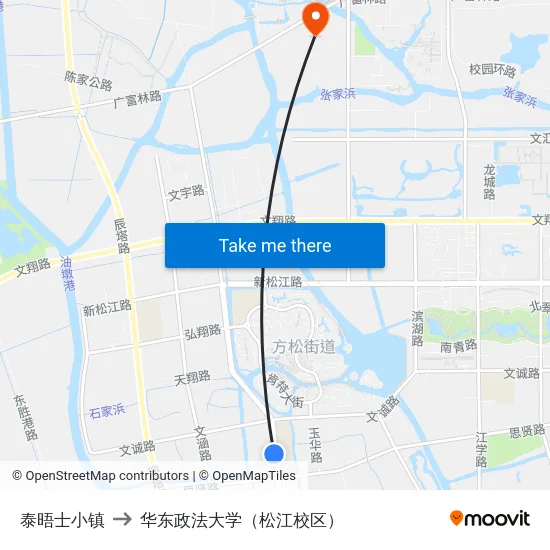 泰晤士小镇 to 华东政法大学（松江校区） map