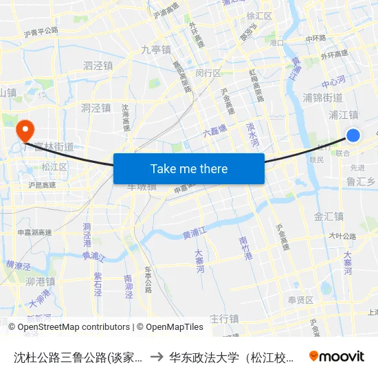 沈杜公路三鲁公路(谈家港) to 华东政法大学（松江校区） map