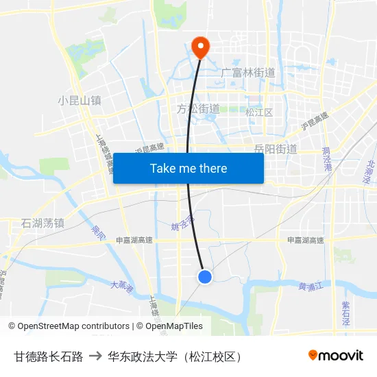 甘德路长石路 to 华东政法大学（松江校区） map