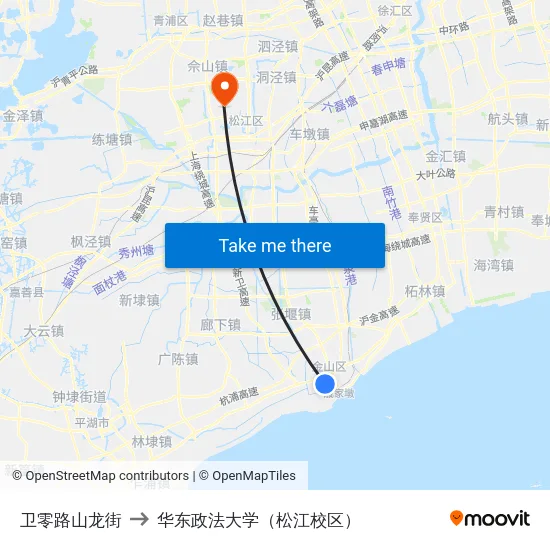 卫零路山龙街 to 华东政法大学（松江校区） map