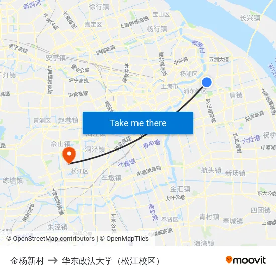 金杨新村 to 华东政法大学（松江校区） map