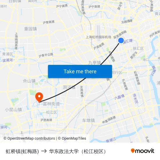 虹桥镇(虹梅路) to 华东政法大学（松江校区） map