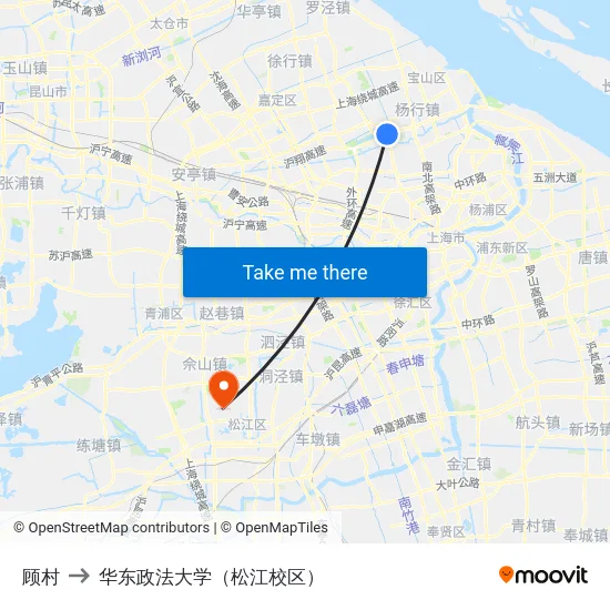 顾村 to 华东政法大学（松江校区） map