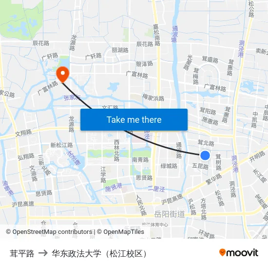 茸平路 to 华东政法大学（松江校区） map