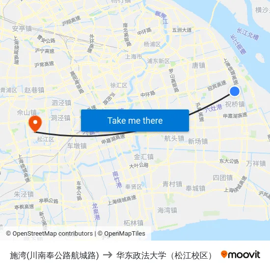 施湾(川南奉公路航城路) to 华东政法大学（松江校区） map