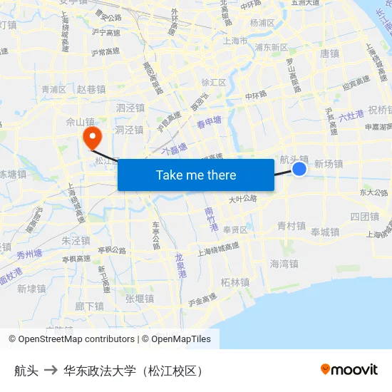 航头 to 华东政法大学（松江校区） map