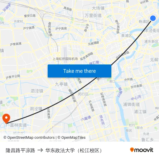 隆昌路平凉路 to 华东政法大学（松江校区） map