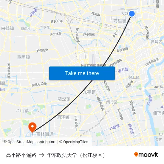 高平路平遥路 to 华东政法大学（松江校区） map