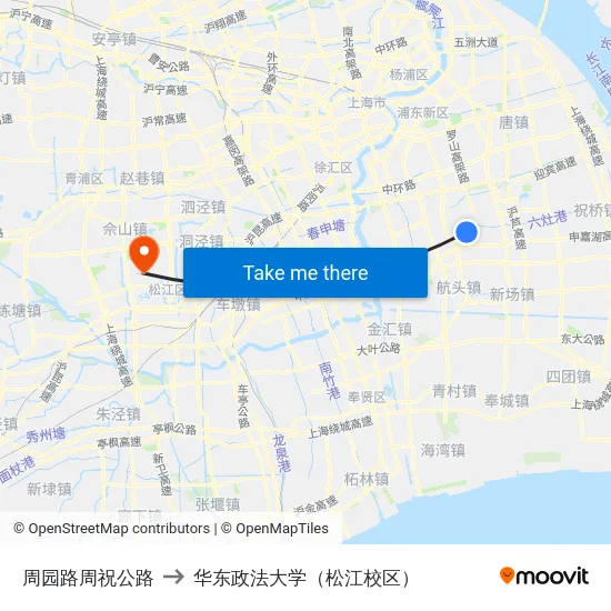 周园路周祝公路 to 华东政法大学（松江校区） map