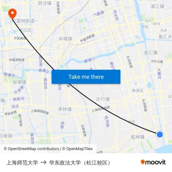 上海师范大学 to 华东政法大学（松江校区） map