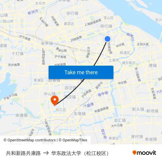 共和新路共康路 to 华东政法大学（松江校区） map