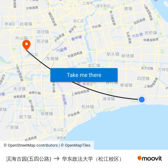 滨海古园(五四公路) to 华东政法大学（松江校区） map