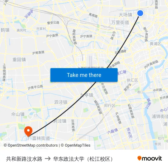 共和新路汶水路 to 华东政法大学（松江校区） map