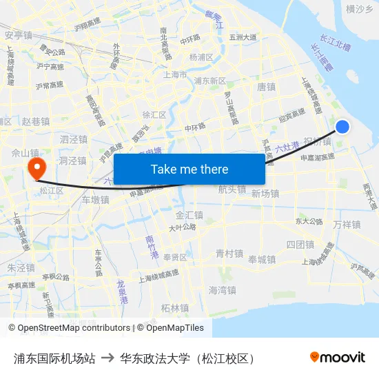 浦东国际机场站 to 华东政法大学（松江校区） map