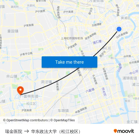 瑞金医院 to 华东政法大学（松江校区） map