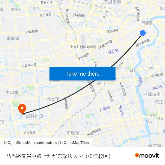 马当路复兴中路 to 华东政法大学（松江校区） map