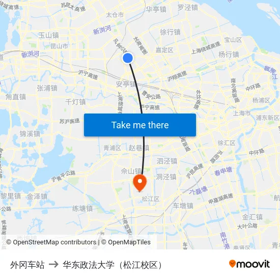 外冈车站 to 华东政法大学（松江校区） map