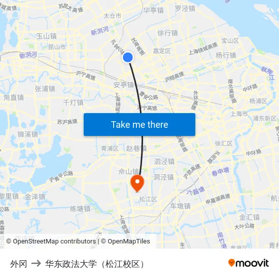 外冈 to 华东政法大学（松江校区） map