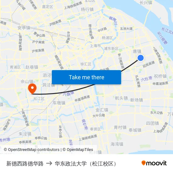 新德西路德华路 to 华东政法大学（松江校区） map