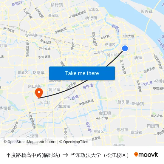 平度路杨高中路(临时站) to 华东政法大学（松江校区） map