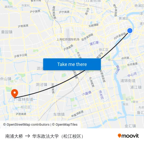 南浦大桥 to 华东政法大学（松江校区） map