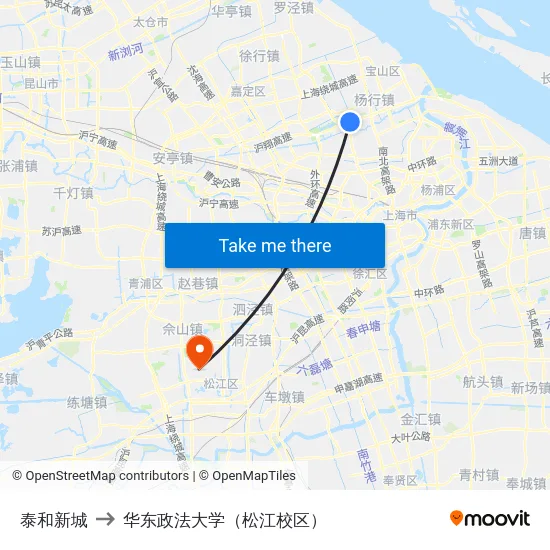 泰和新城 to 华东政法大学（松江校区） map