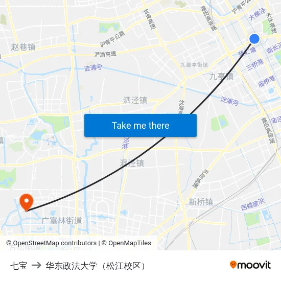 七宝 to 华东政法大学（松江校区） map