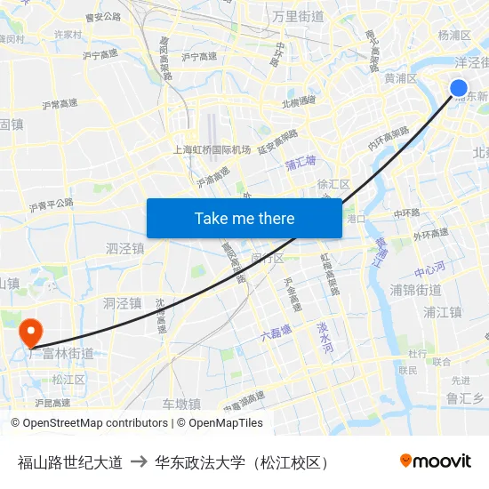 福山路世纪大道 to 华东政法大学（松江校区） map