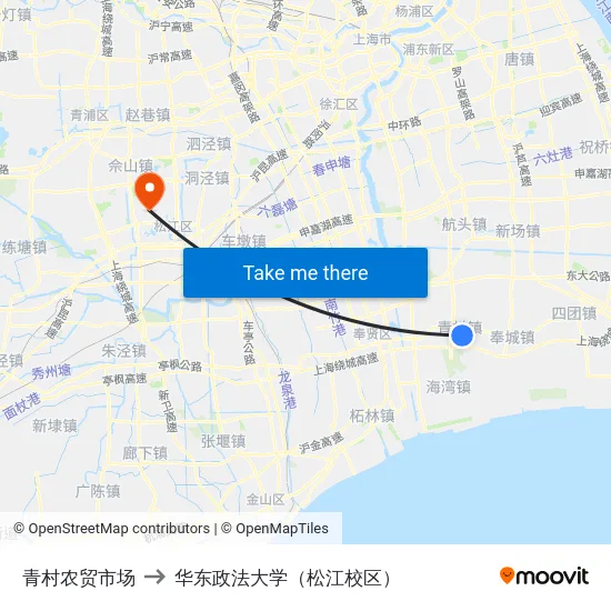 青村农贸市场 to 华东政法大学（松江校区） map