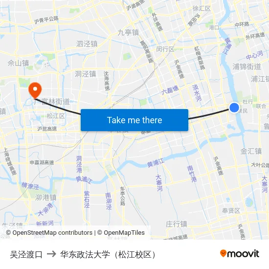 吴泾渡口 to 华东政法大学（松江校区） map