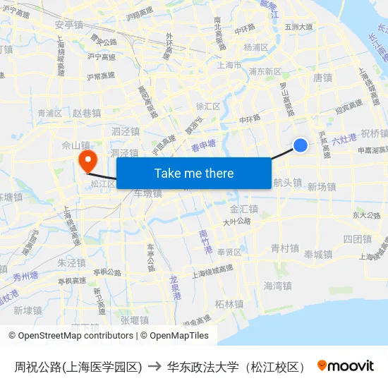 周祝公路(上海医学园区) to 华东政法大学（松江校区） map