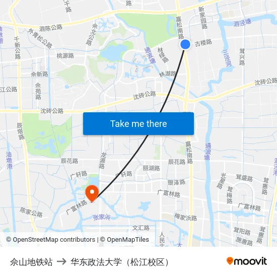 佘山地铁站 to 华东政法大学（松江校区） map