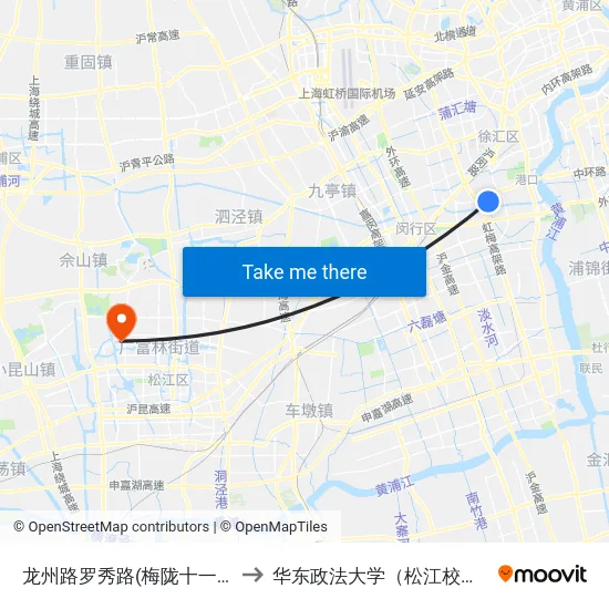 龙州路罗秀路(梅陇十一村) to 华东政法大学（松江校区） map