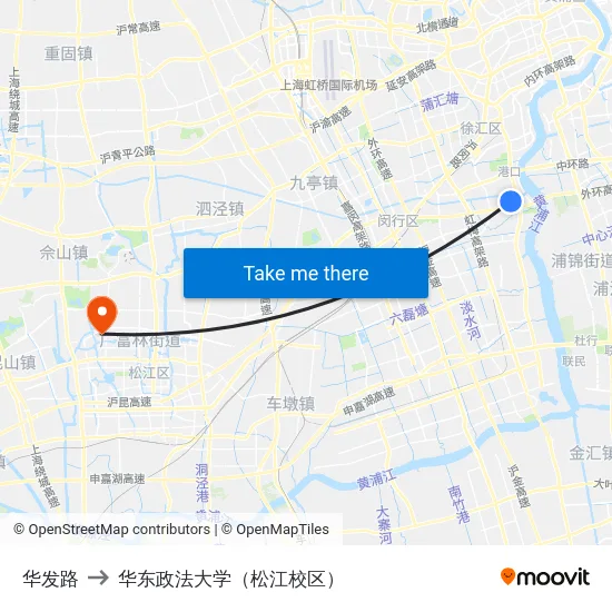 华发路 to 华东政法大学（松江校区） map