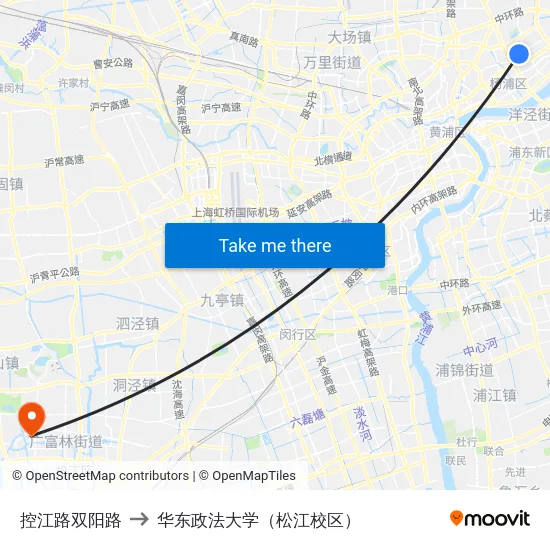 控江路双阳路 to 华东政法大学（松江校区） map