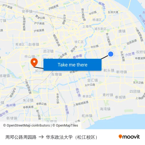 周邓公路周园路 to 华东政法大学（松江校区） map
