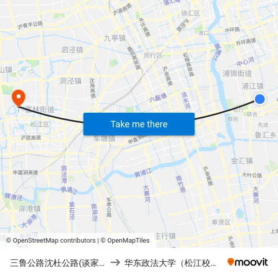 三鲁公路沈杜公路(谈家港) to 华东政法大学（松江校区） map