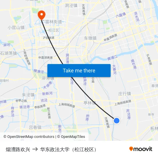 烟漕路欢兴 to 华东政法大学（松江校区） map