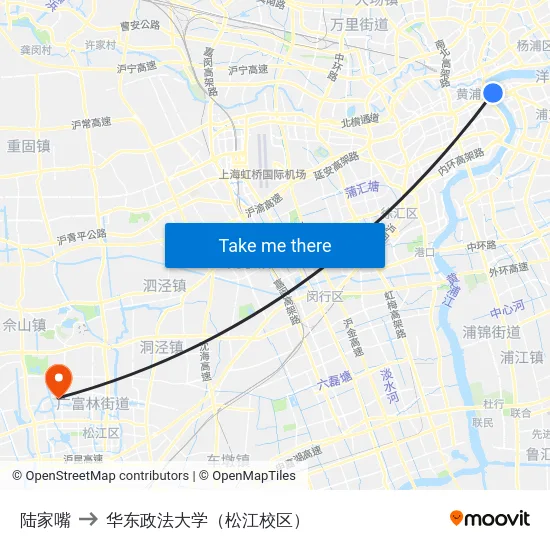 陆家嘴 to 华东政法大学（松江校区） map