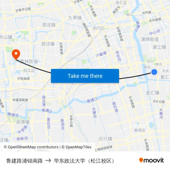 鲁建路浦锦南路 to 华东政法大学（松江校区） map