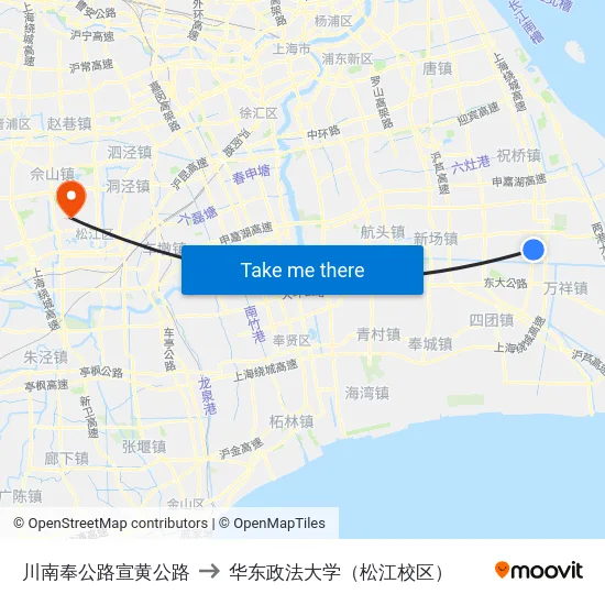 川南奉公路宣黄公路 to 华东政法大学（松江校区） map