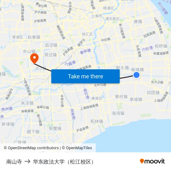 南山寺 to 华东政法大学（松江校区） map